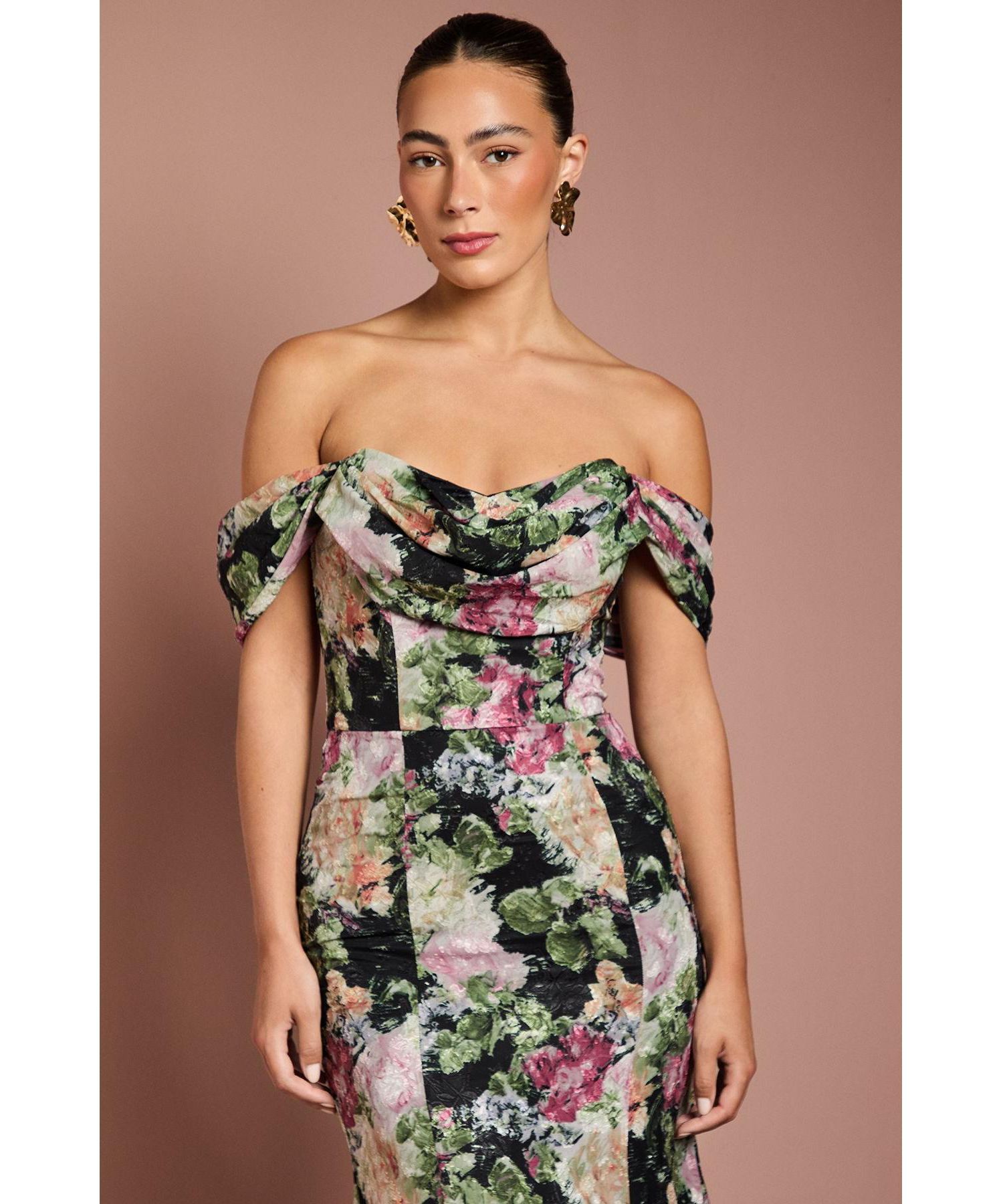 Women's Floral Bardot Maxi Dress