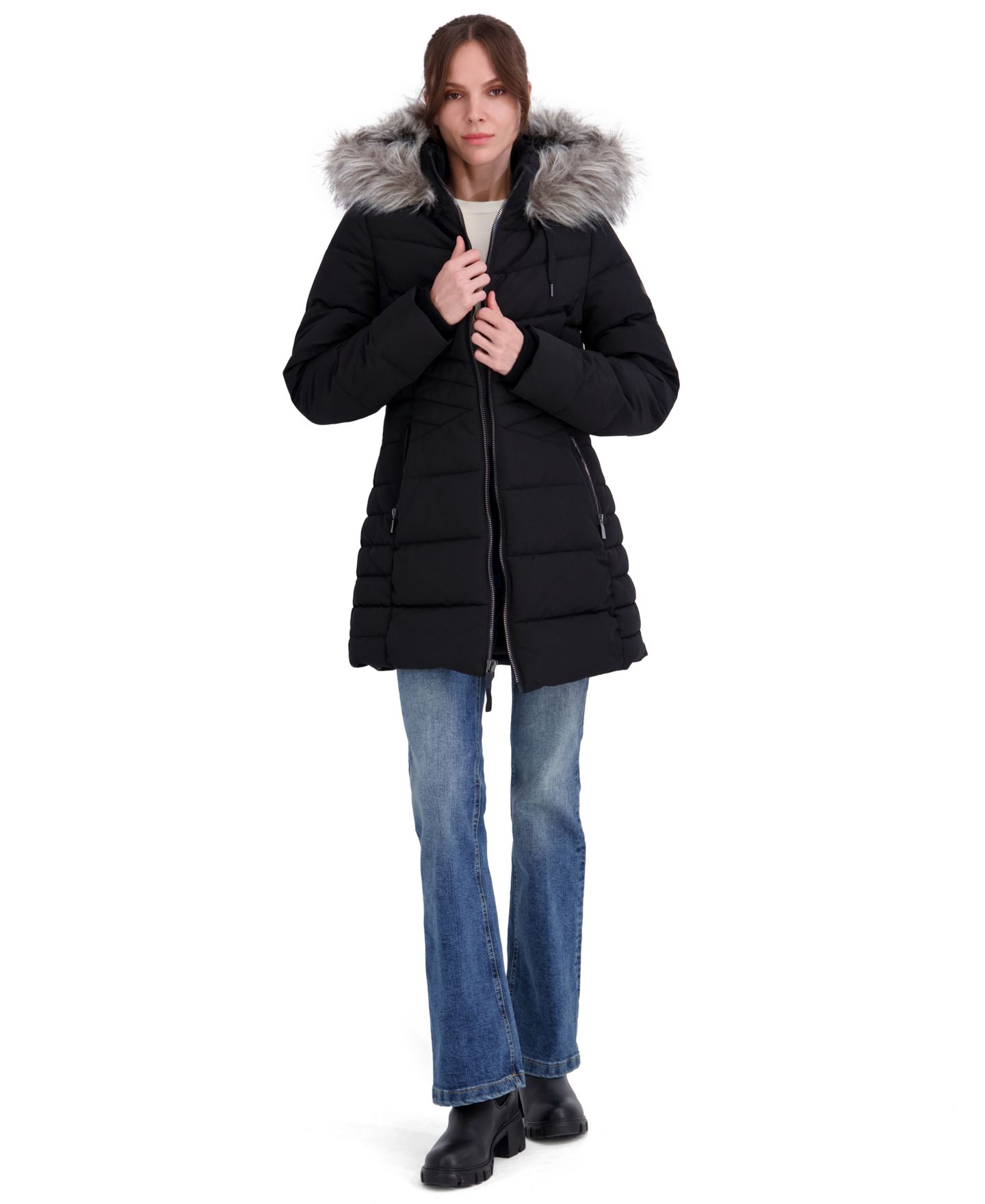 Женская куртка Nautica Faux Fur Trim Hooded Puffer, цвет: Чёрный — фото 4