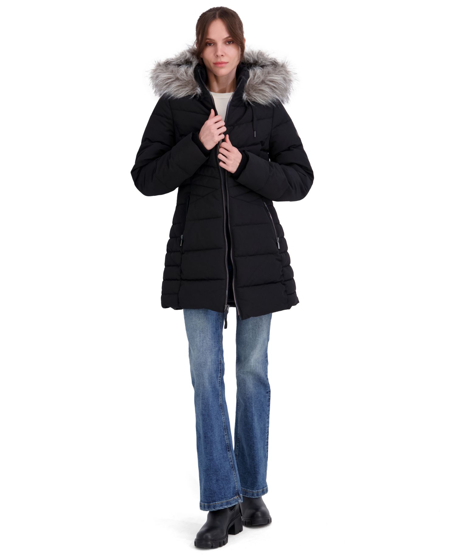 Women's Faux Fur Trim Hooded Puffer Coat