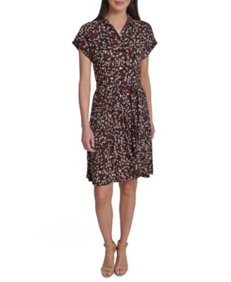 Women's Short-Sleeve Self-Tie Jersey Shirt-Dress