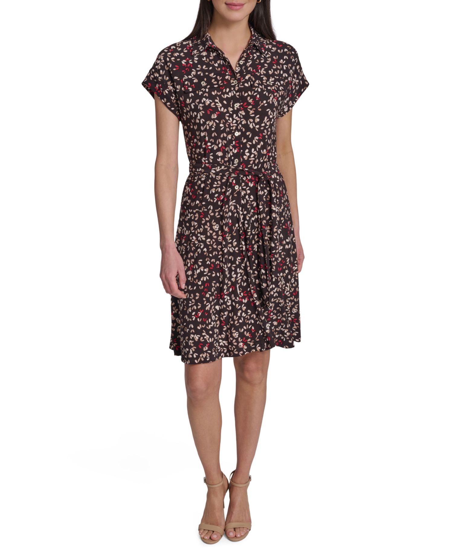 Women's Short-Sleeve Self-Tie Jersey Shirt Dress