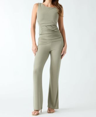 Women's Ilia Asymmetric Shirring Knit Top and Mid-Rise Wide-Leg Knit Pants
