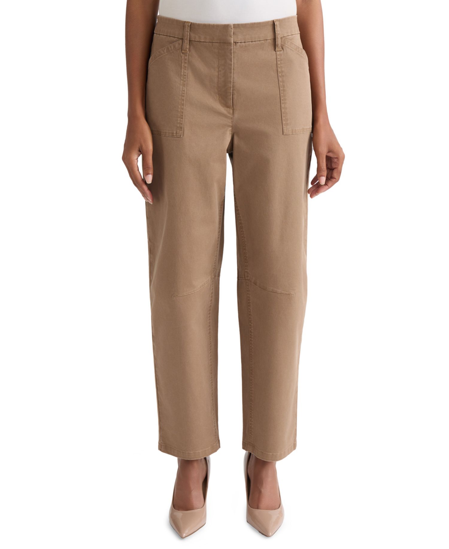 Petite Pull-On Patch-Pocket Barrel-Leg Pants
