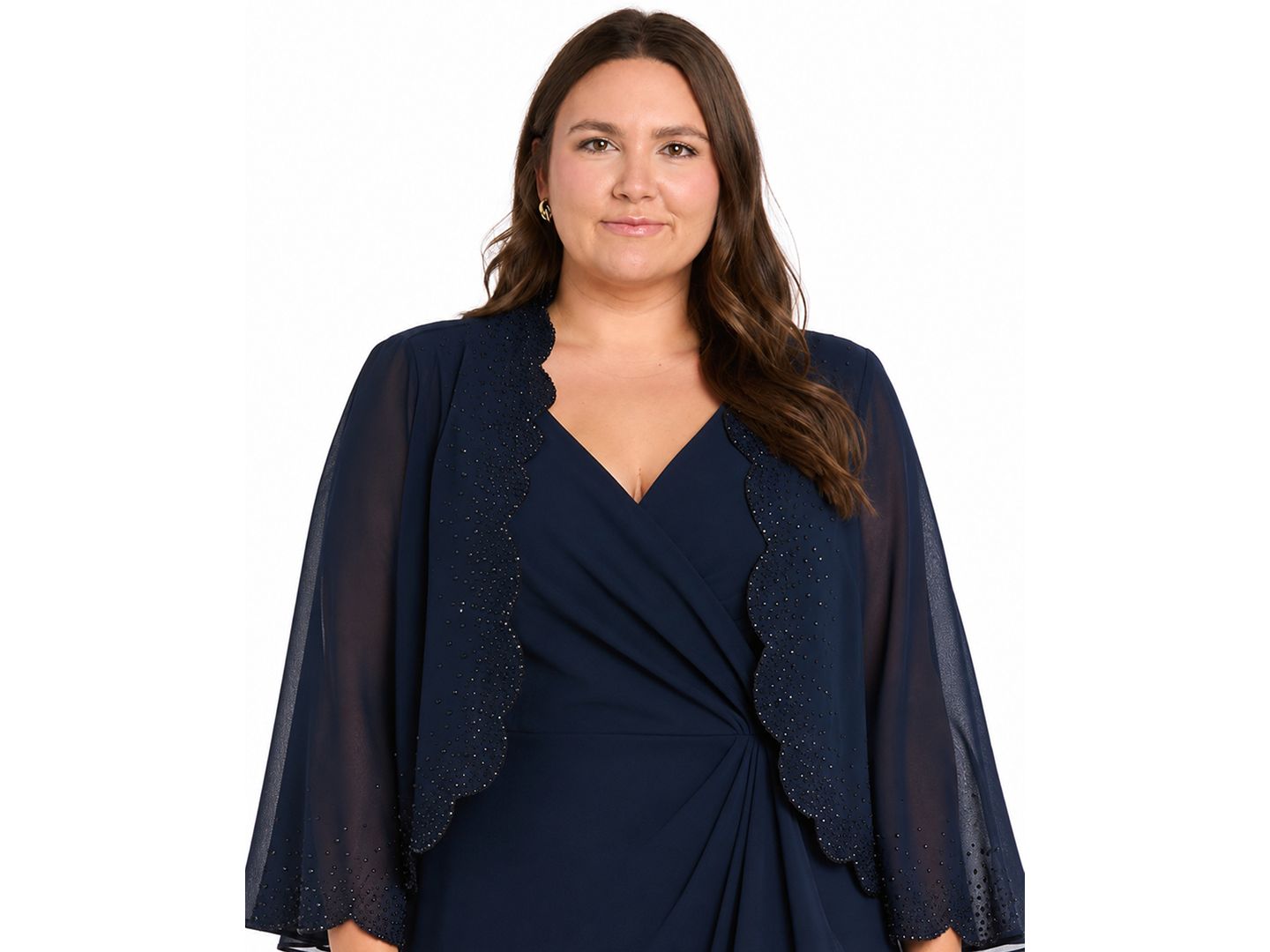 Женские комплекты R & M Richards Plus Size V-Neck Dress & Jacket, 2-Piece Set, цвет: Тёмно-синий — фото 2