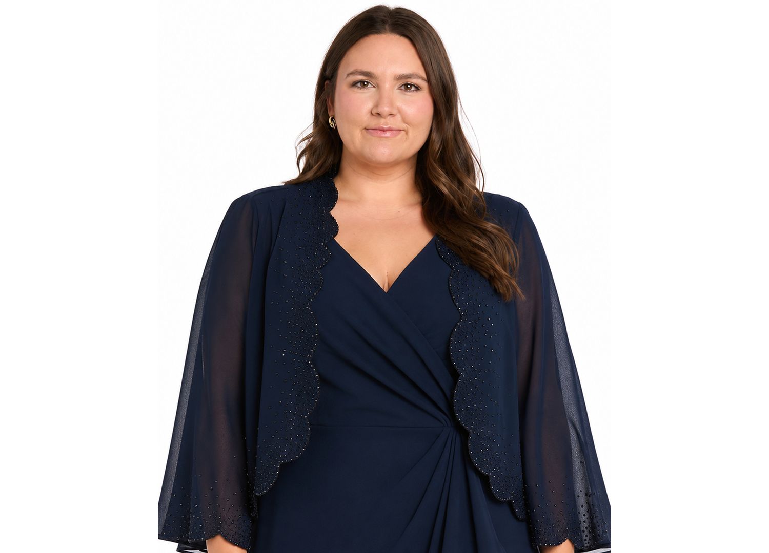 Plus Size V-Neck Dress & Jacket, 2-Piece Set