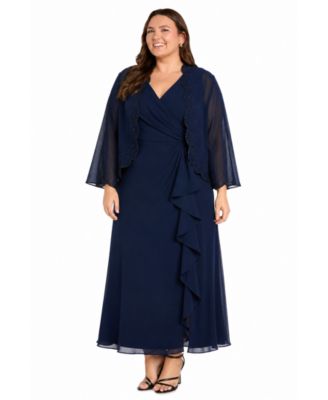 Plus Size V-Neck Dress & Jacket, 2-Piece Set