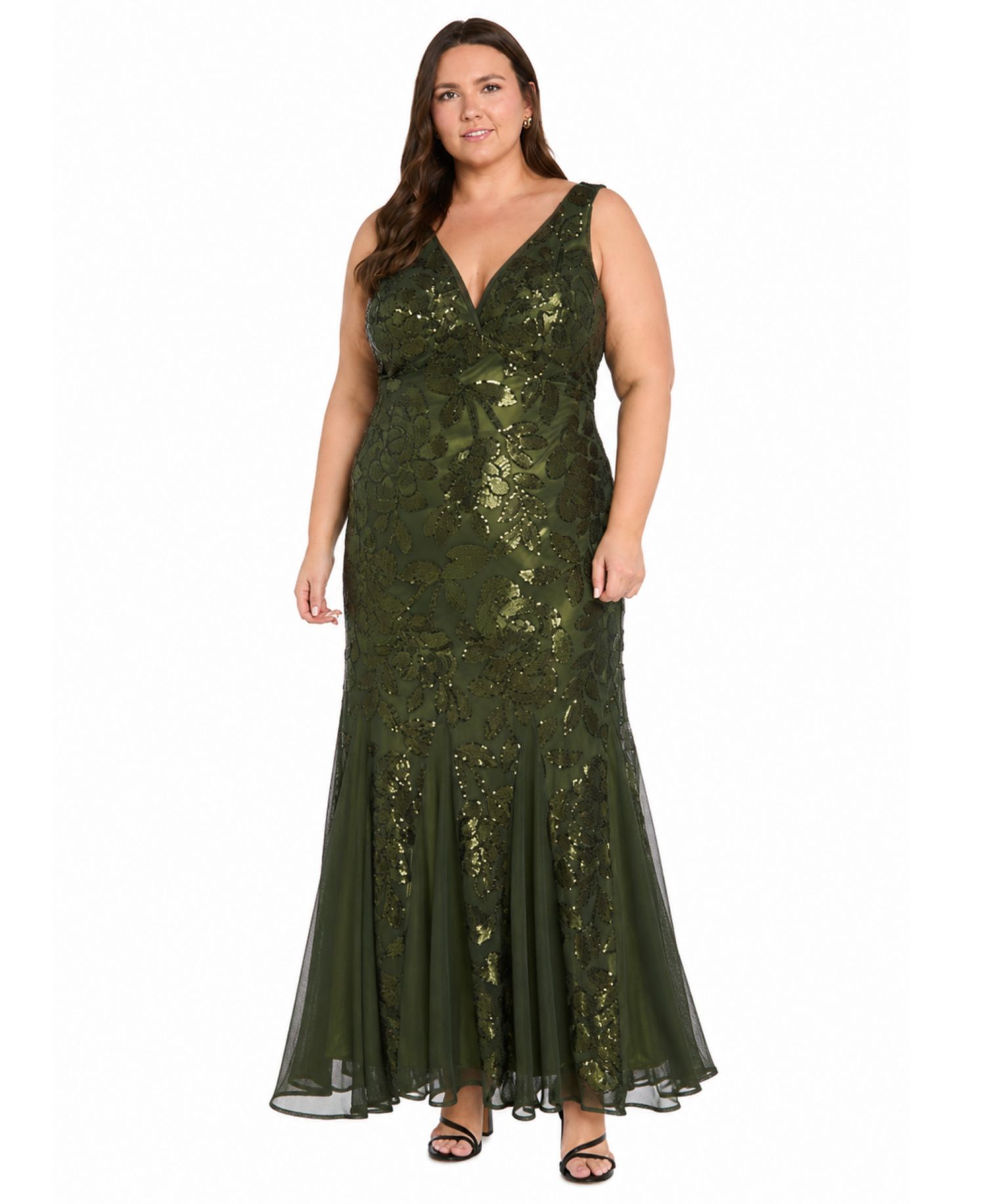 Plus Size V-Neck Sequined Gown