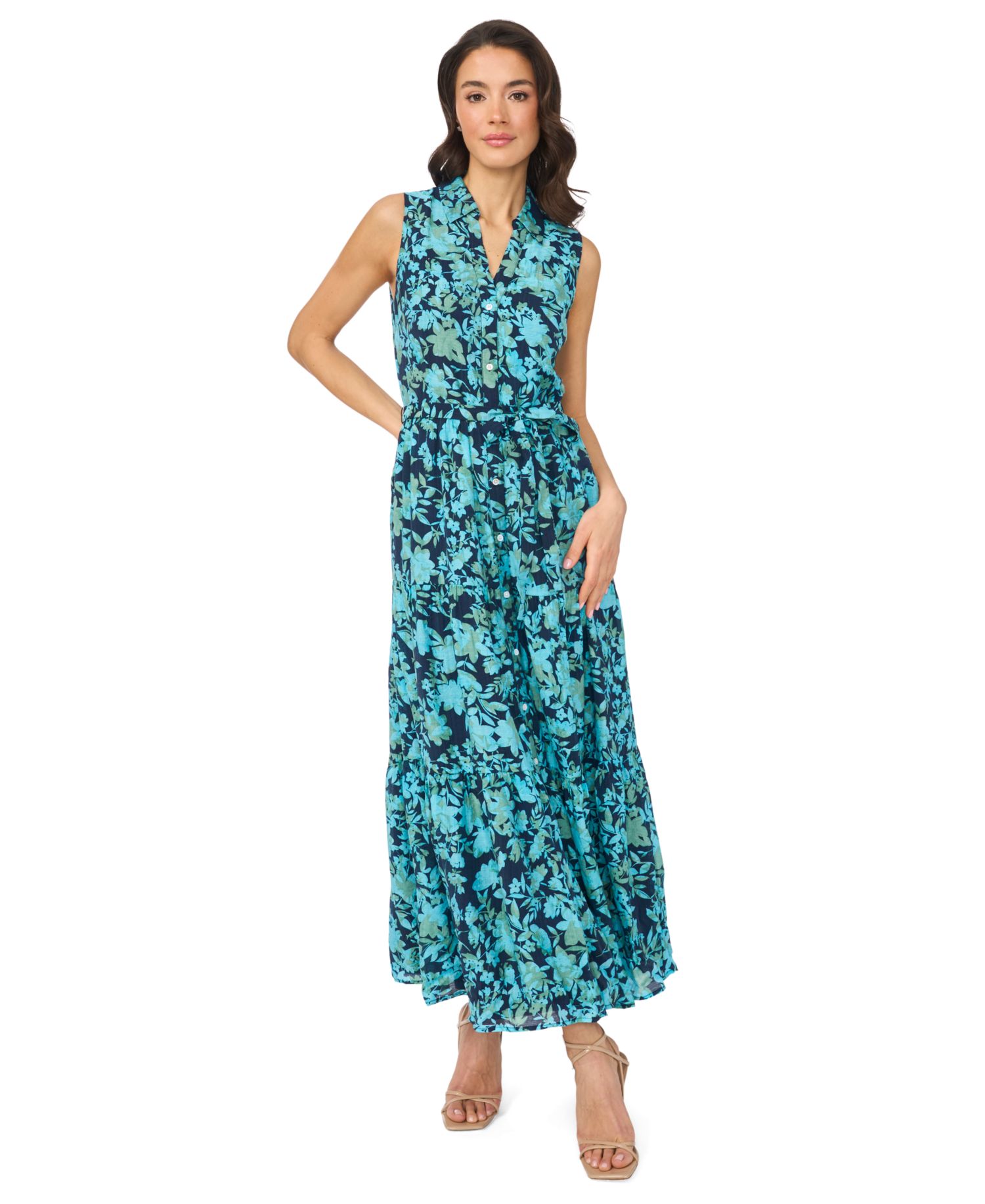 Women's Sleeveless Collared Tiered Midi Dress