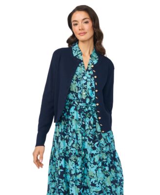 Women's Long-Sleeve Crewneck Shell-Button Cardigan Sweater