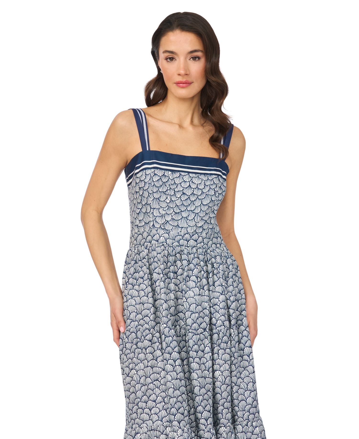 Women's Sleeveless Square Neck Tiered Midi Dress
