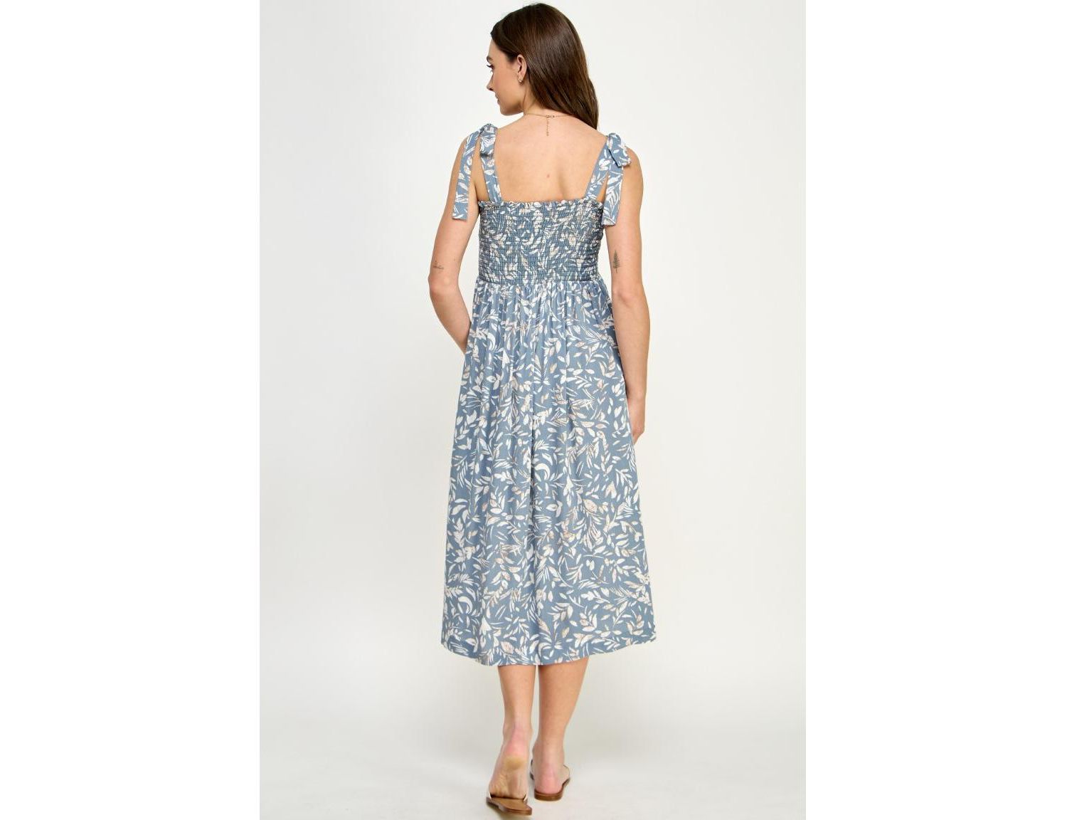 Women's Floral Smocked Sleeveless Tie-Shoulder Midi Dress