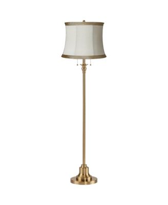 Dyna Traditional 58" Tall Standing Floor Lamp Skinny Pole Pull Chain Gold Antique Brass Finish Linen Shade
