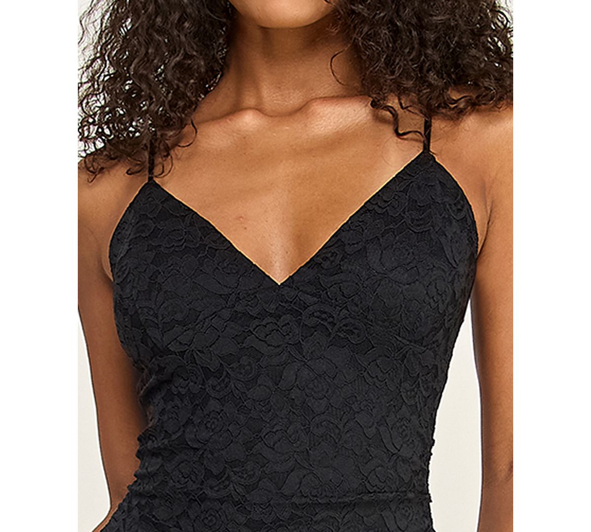 KATIA RAE Juniors' Handkerchief Hem V-Neck Lace Midi Dress view 2 — MAYCSS fashion products