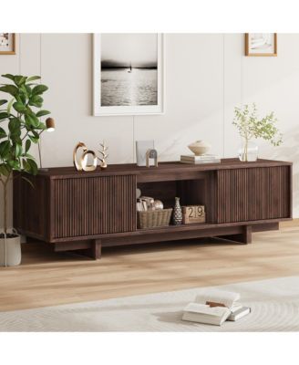 55 Inch Farmhouse TV Stand - Mid Century Entertainment Center with Louvered Door, Media Console for Living Room