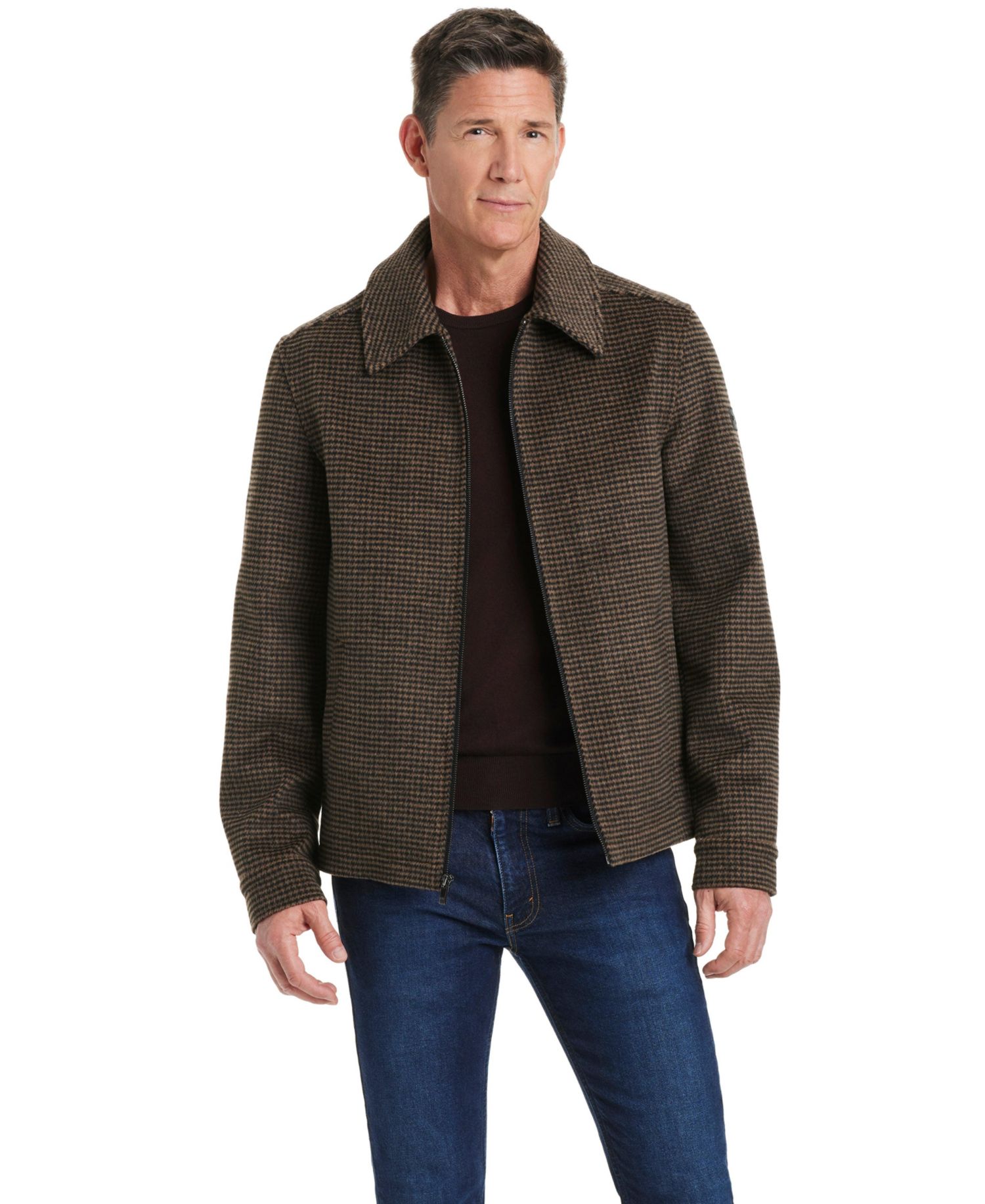Men's Men s Zip Front Faux Wool Jacket