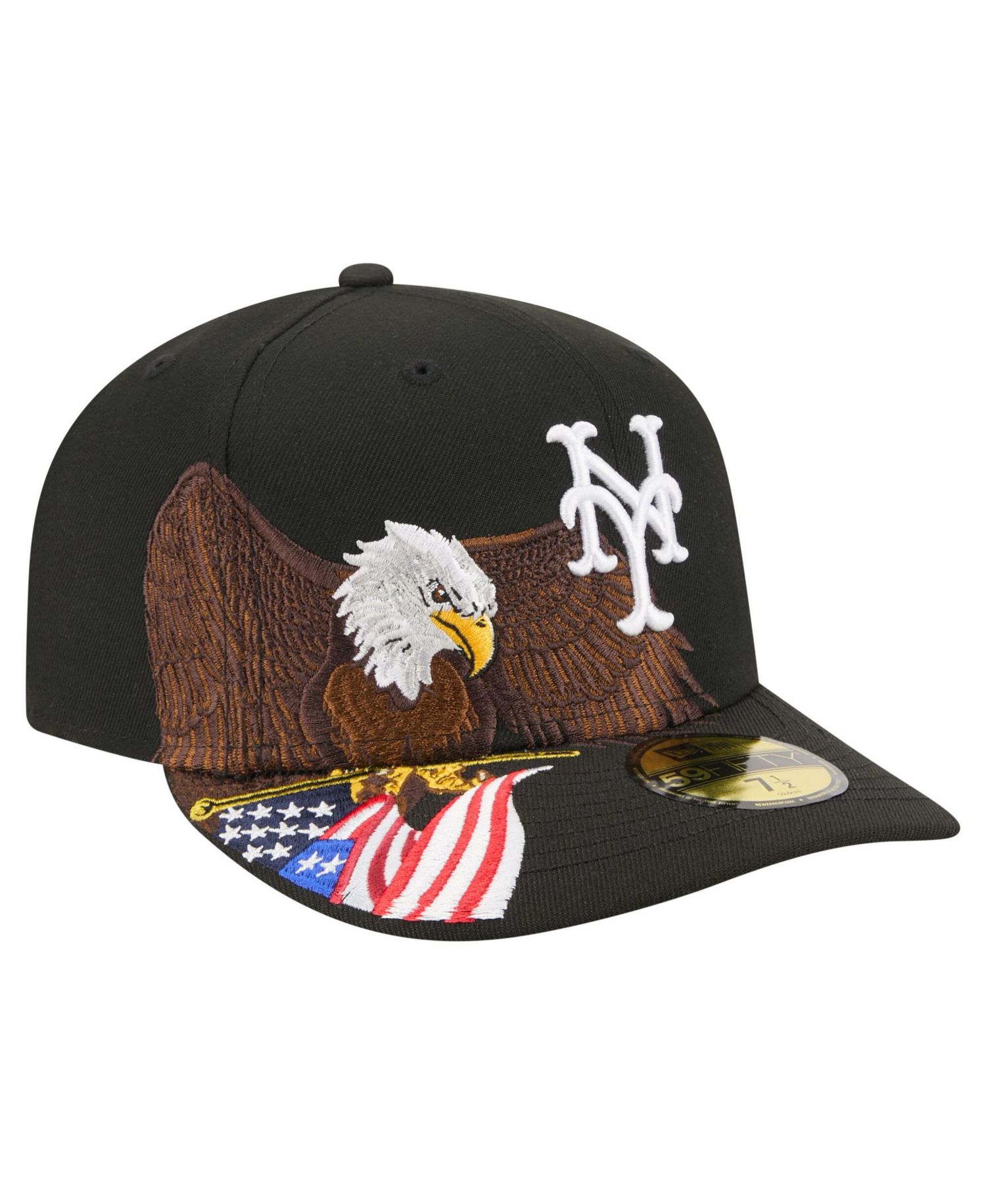 Men's Black New York Mets Americana Bald Eagle Pre-Curved 59FIFTY Fitted Hat