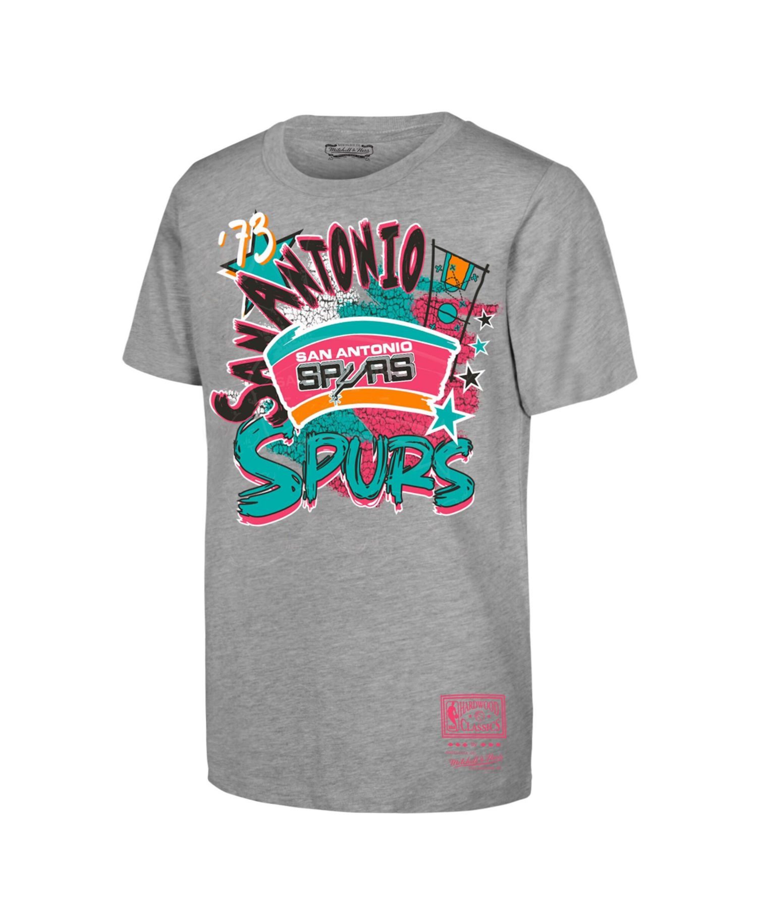 Big Boys and Girls Mitchell Ness Heather Gray San Antonio Spurs Hardwood Classics Play by Play T-Shirt