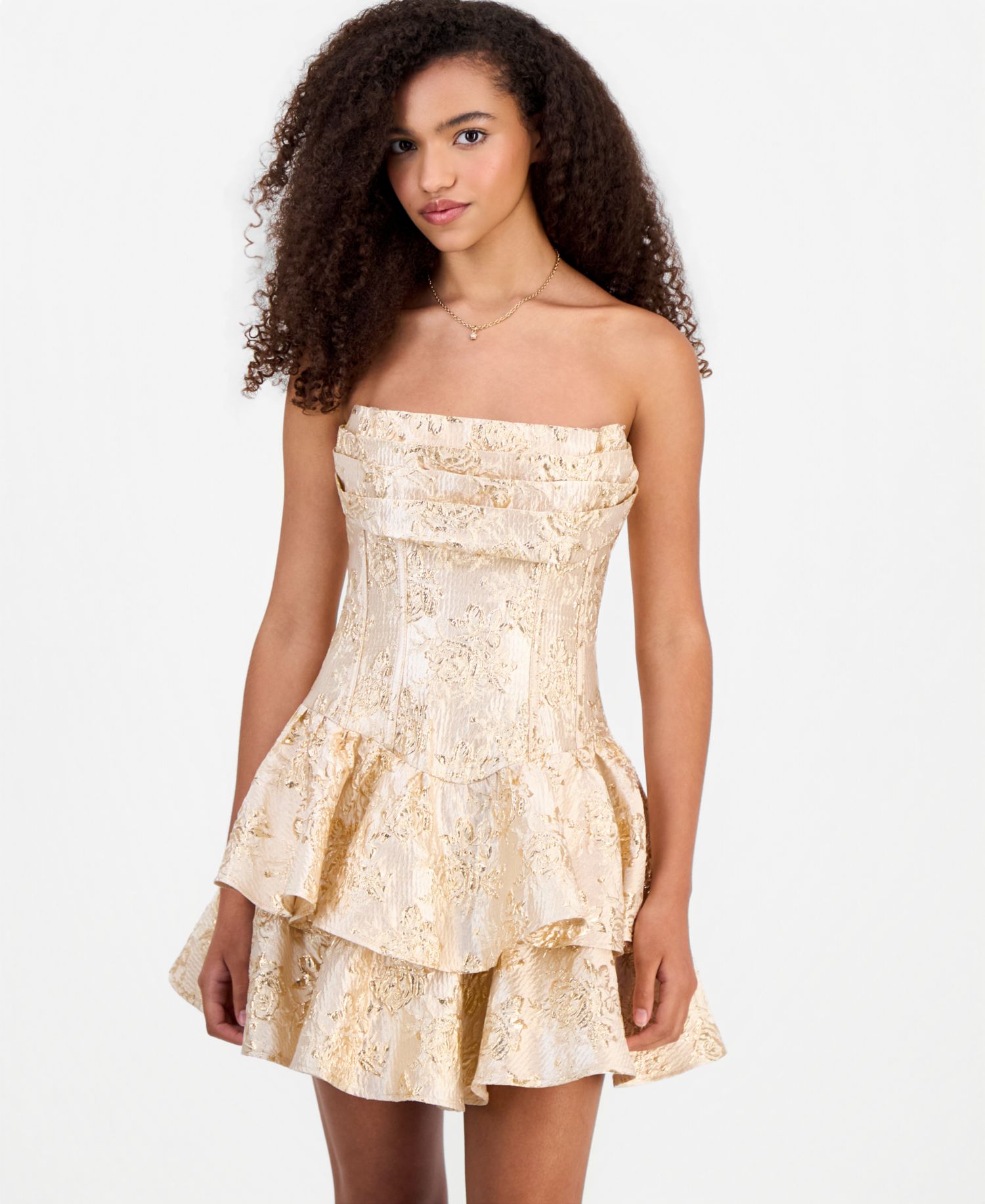 Juniors' Metallic Jacquard Short Fit & Flare Dress
