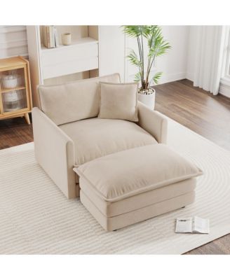 Modern Accent Chair with Ottoman, Living Room Club Chair Chenille Upholstered Armchair , Reading Chair for Bedroom, Blue Chenille