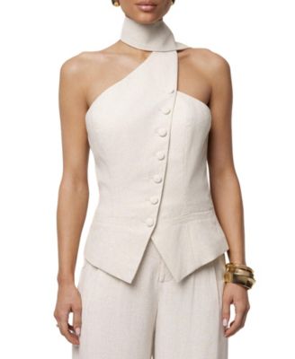 Women's Oatmeal Asymmetric Scarf Top