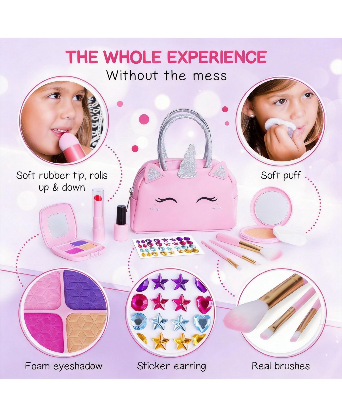 Детские игрушки GNUADZ Princess Unicorn Pretend Makeup Kit, 12-Piece Set, Ages 3+, цвет: Розовый — фото 4