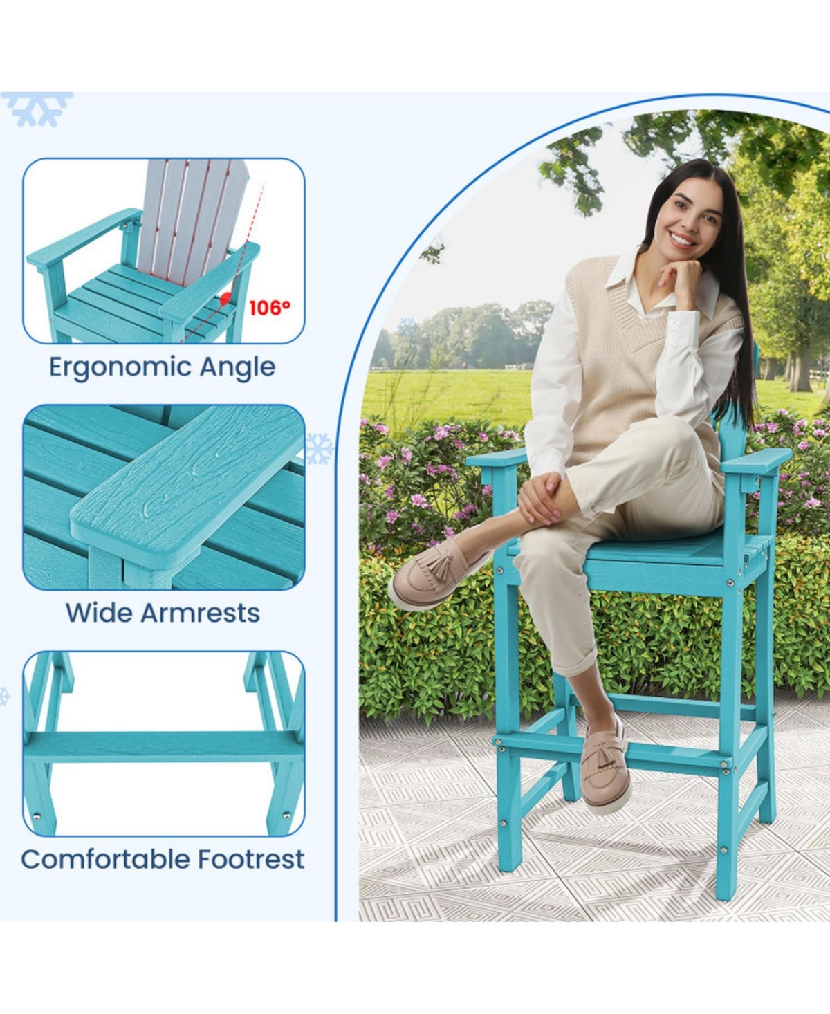 Sugift Set of 2 Counter Height Outdoor Hdpe Bar Stools with Armrests and Footrest