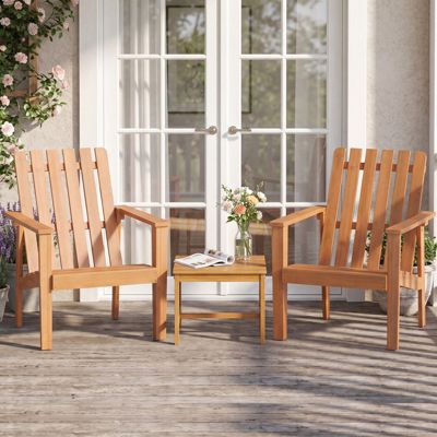 Set of 2 Acacia Wood Outdoor Patio Adirondack Chairs with Built-in Armrests