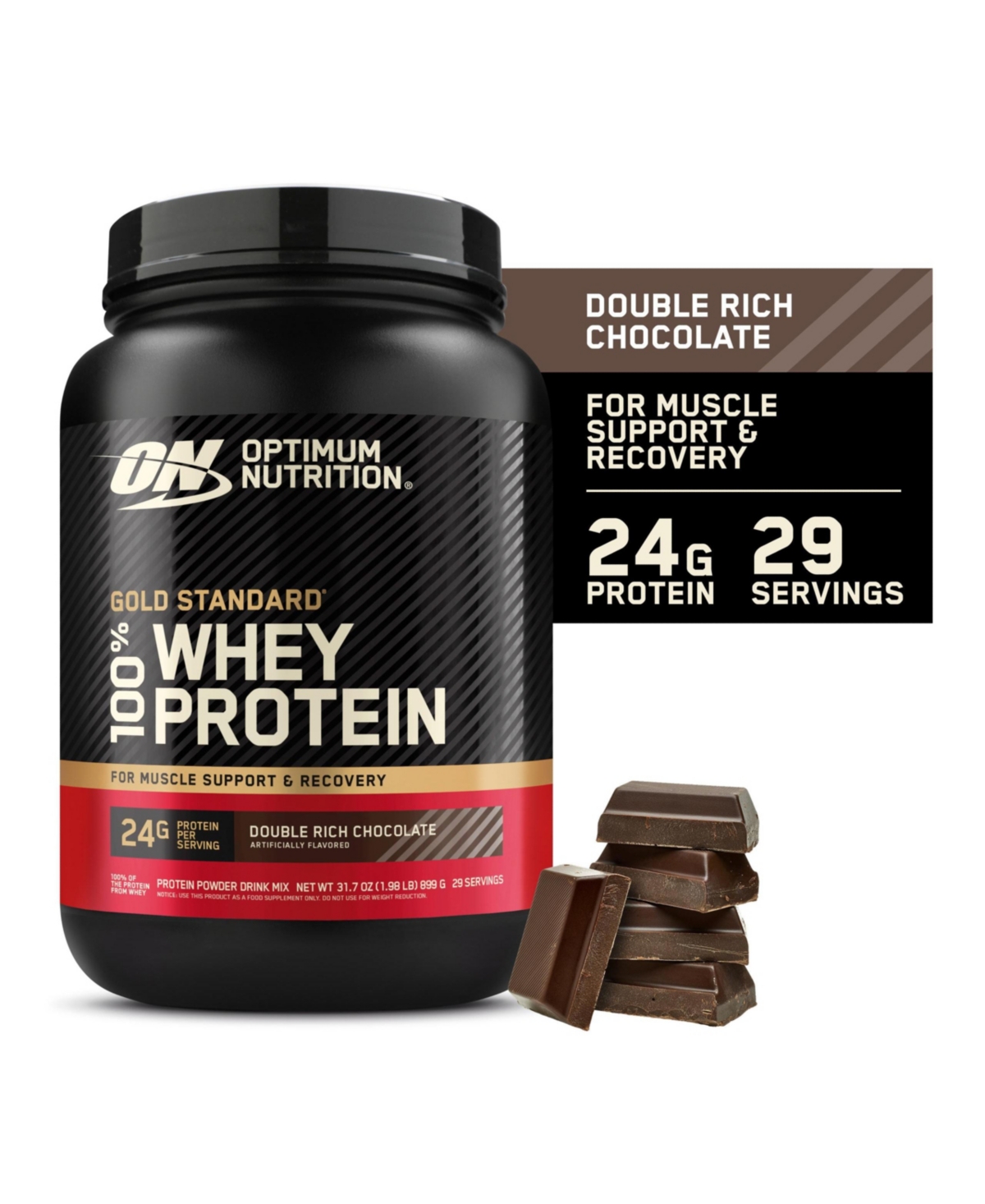 Optimum Nutrition Gold Standard 100% Whey Protein Powder, Double Rich Chocolate 1.98 Pound (Packaging May Vary)