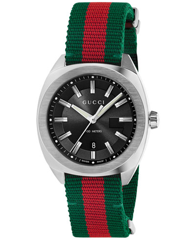 Gucci Men's GG2570 Swiss Green-Red-Green Web Nylon Strap Watch 41mm YA142305