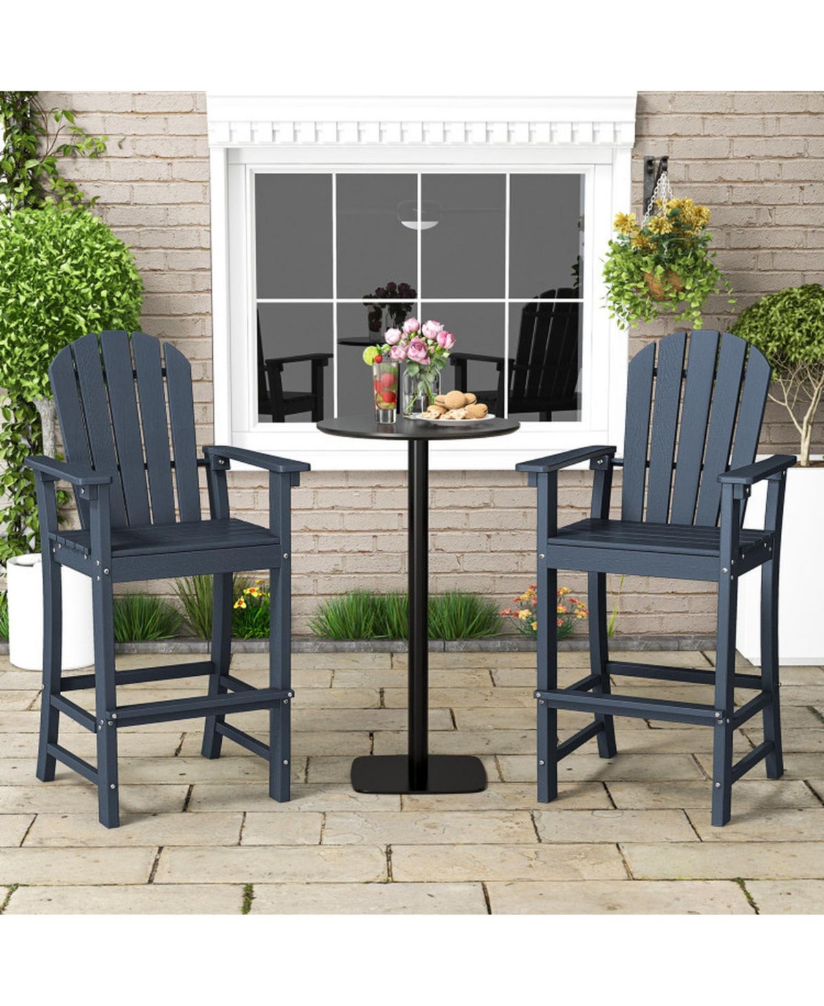 Gouun Set of 2 Counter-Height Outdoor Chairs with Armrests and Footrest