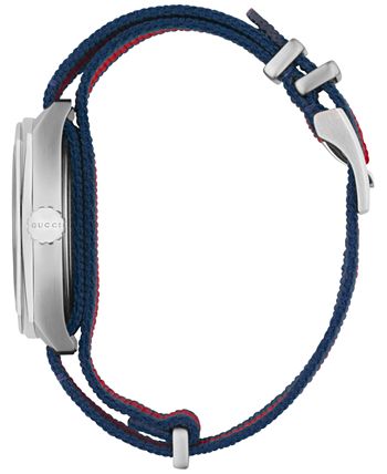 Gucci - Men's Swiss Cushion Blue-Red-Blue Web Nylon Strap Watch 41mm YA142304