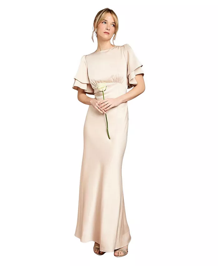 Women's High Neck Crepe Maxi Dress