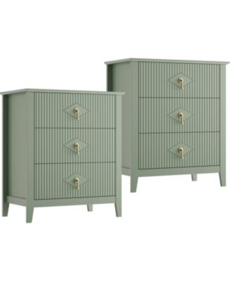 27.5" Mid-Century Nightstand Set of 2, 3 Drawer Wood Dresser with Metal Handle