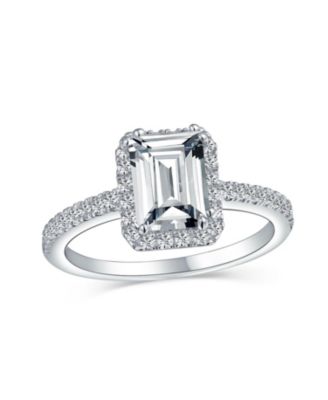 Art Deco Style 3CT Halo CZ Emerald Cut Promise Ring in Gold Plated Sterling Silver