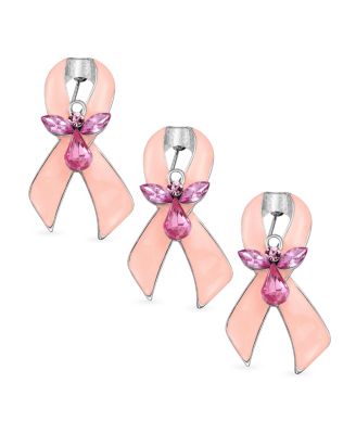 Bling Jewelry - Set of 3 Ribbon Brooch Pins Crystal Accents Enamel Silver Plated Pink set