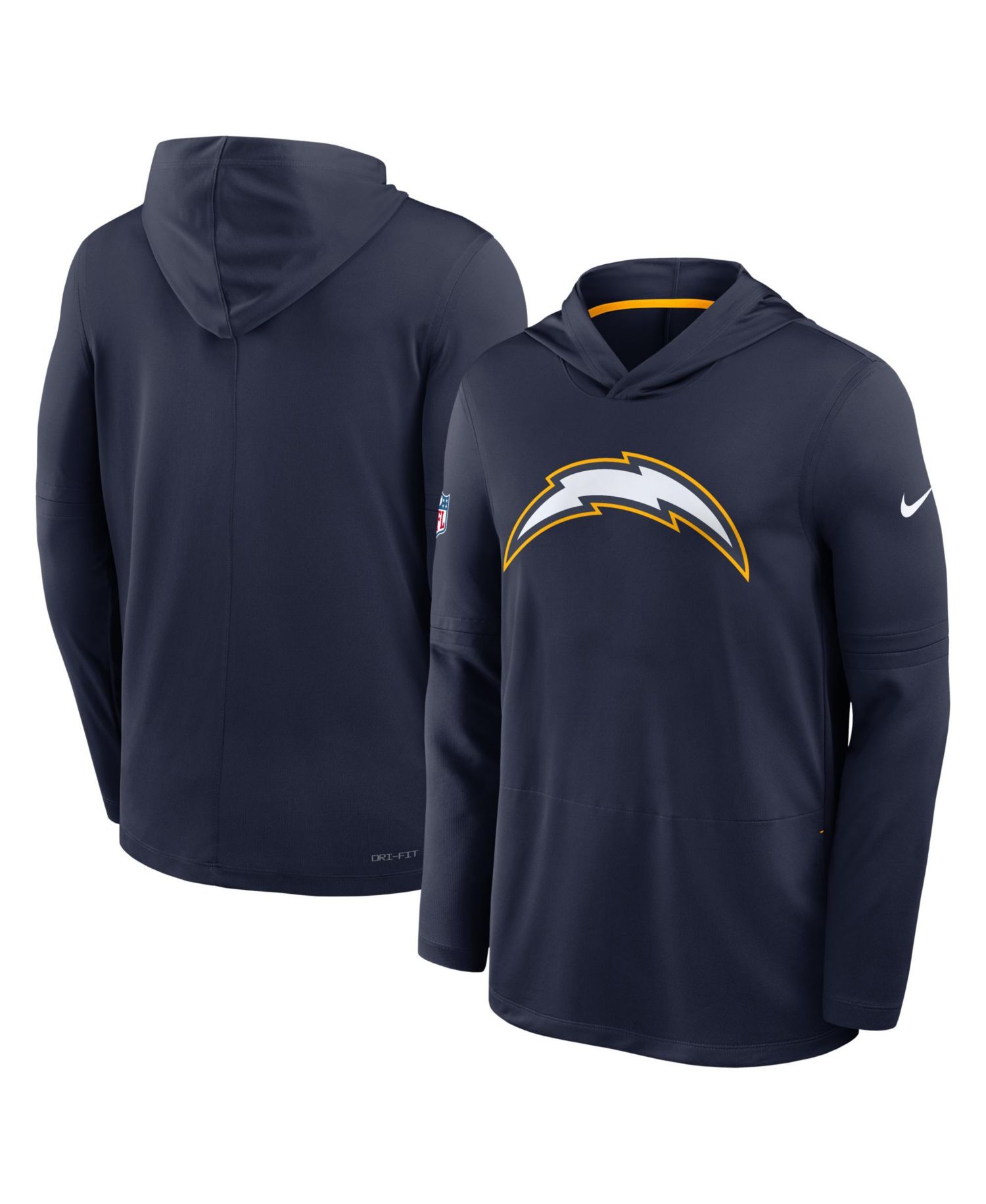 Men's Navy Los Angeles Chargers Sideline Dri-FIT Long Sleeve Hooded T-Shirt
