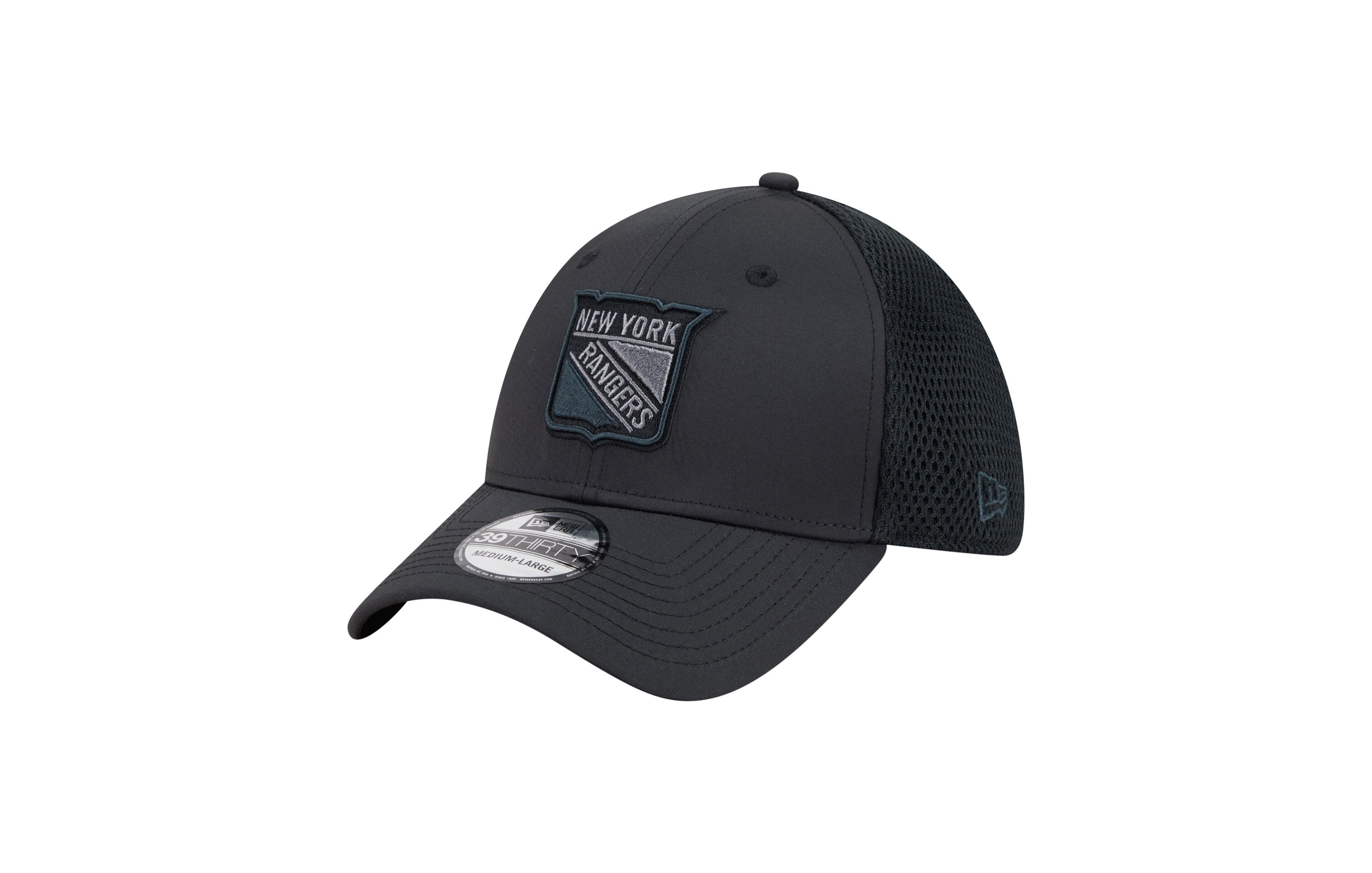 New Era Men's Black York Rangers Blackout 39THIRTY Flex Fit Hat