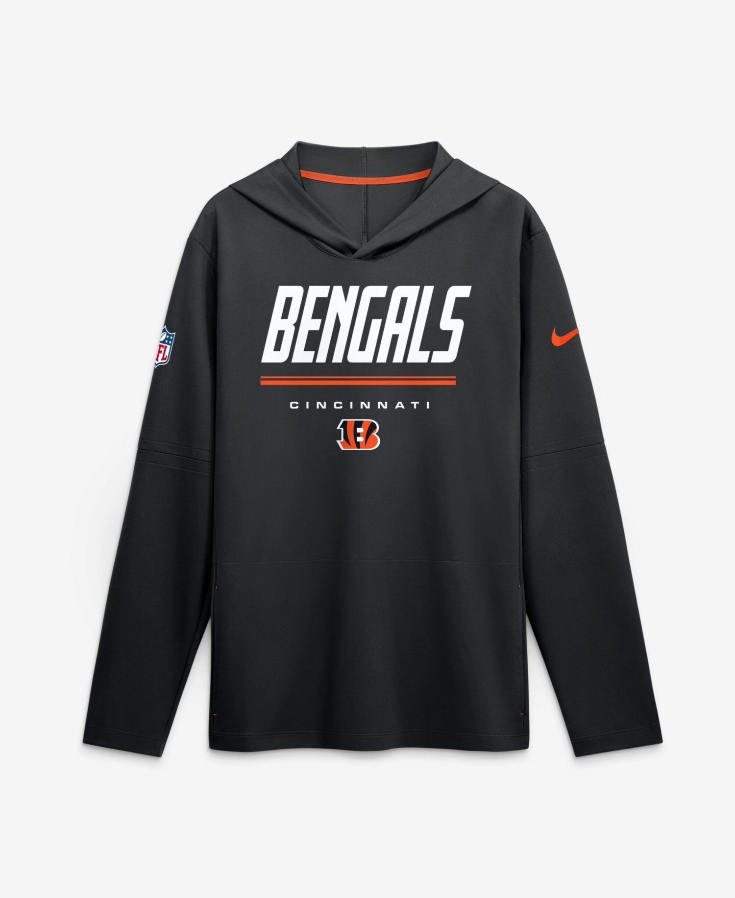 Men's Black Cincinnati Bengals Sideline Lightweight Long Sleeve Dri-FIT Hoodie