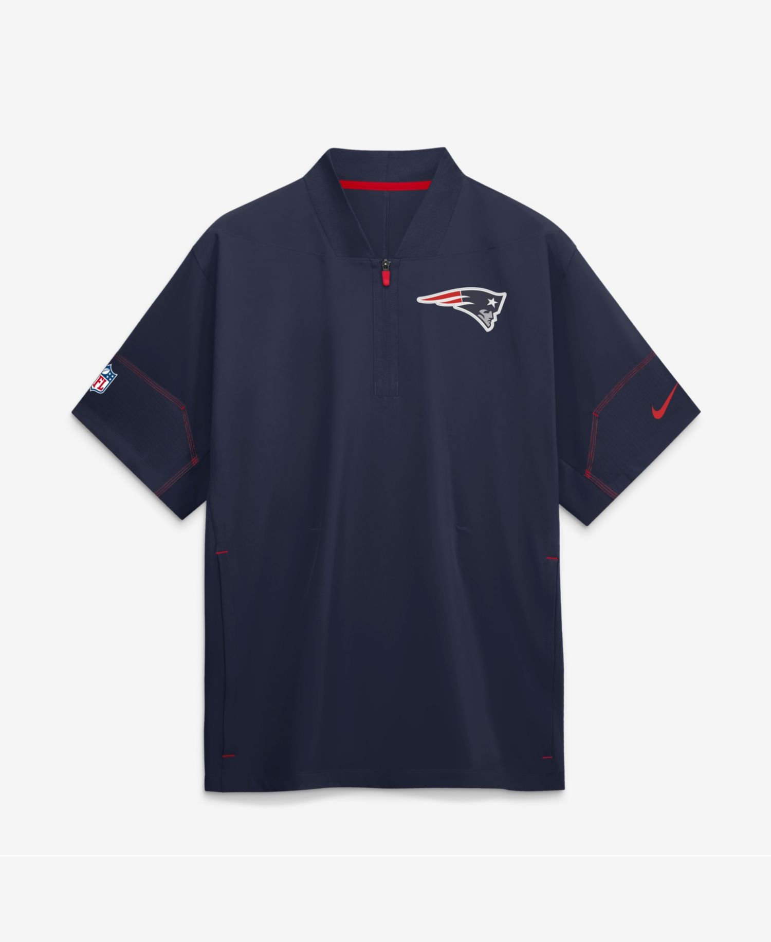 Men's Navy New England Patriots Sideline Short Sleeve Quarter-Zip Coaches Jacket
