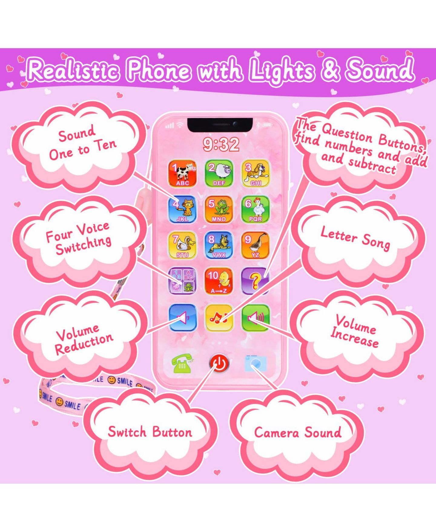 Детские игрушки GNUADZ Princess Interactive Toy Phone 25-Piece Makeup Set, Ages 3+, цвет: Фиолетовый — фото 4