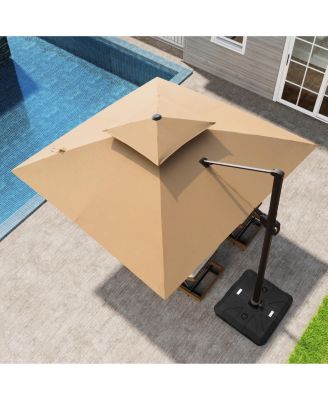 Outdoor Patio Double Top 10x10Feet Square Aluminum Cantilever Umbrella with Wheel Base
