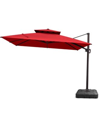 Outdoor Patio Double Top 10x10Feet Square Aluminum Cantilever Umbrella with Wheel Base