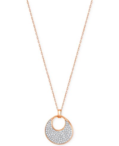Swarovski Rose Gold-Tone Crystal Pavé Disc Pendant Necklace
