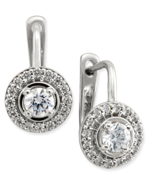 image of Diamond Halo Leverback Earrings (1/2 ct. t.w.) in 14k White Gold