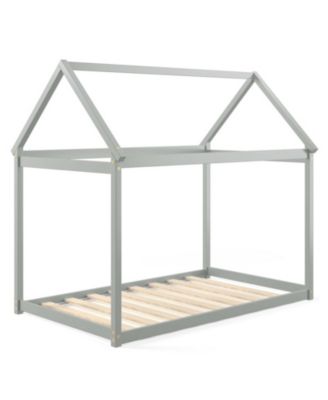 Twin Kids House Bed with Roof and Reinforced Slats