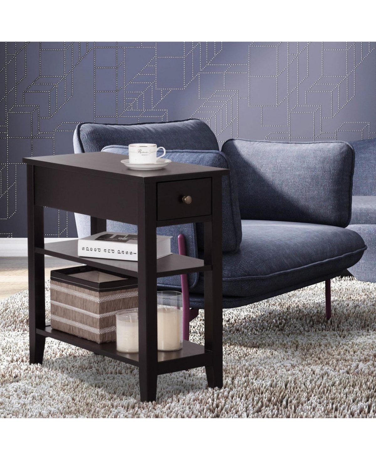 Gouun 3-Tier End Table with Drawer and Double Open Shelves