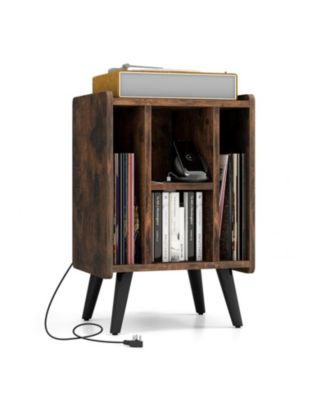 Record Player Stand with Vinyl Storage and Charging Station