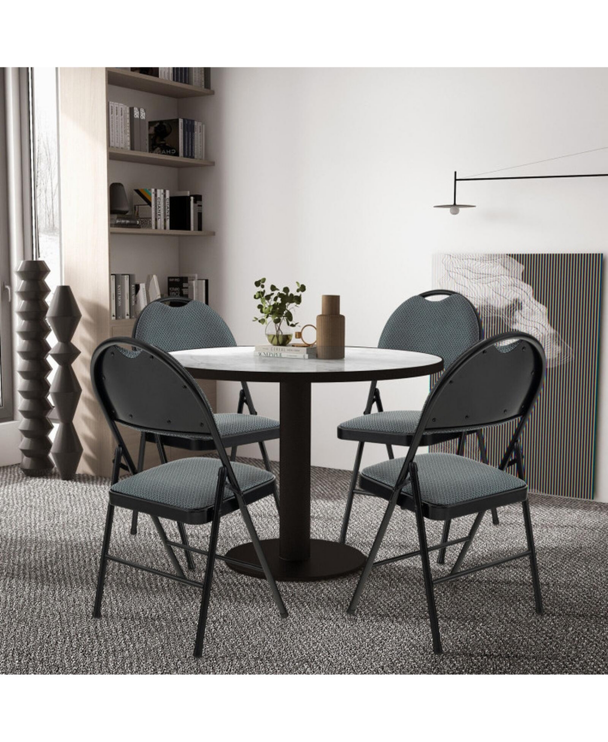 Gouun 4-Piece Padded Folding Chairs Fabric Backrest Metal Frame Set