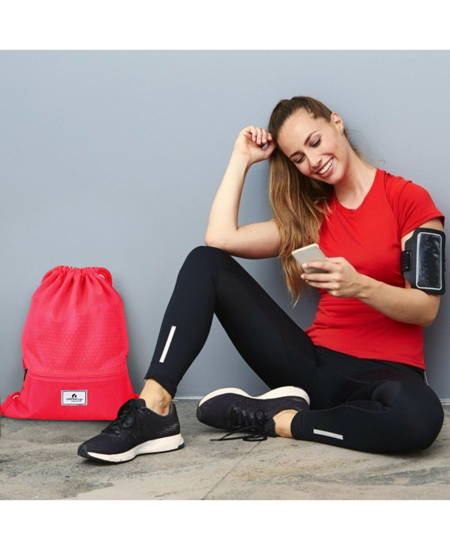 Foldable Drawstring Sports Backpack with Zippered Pockets