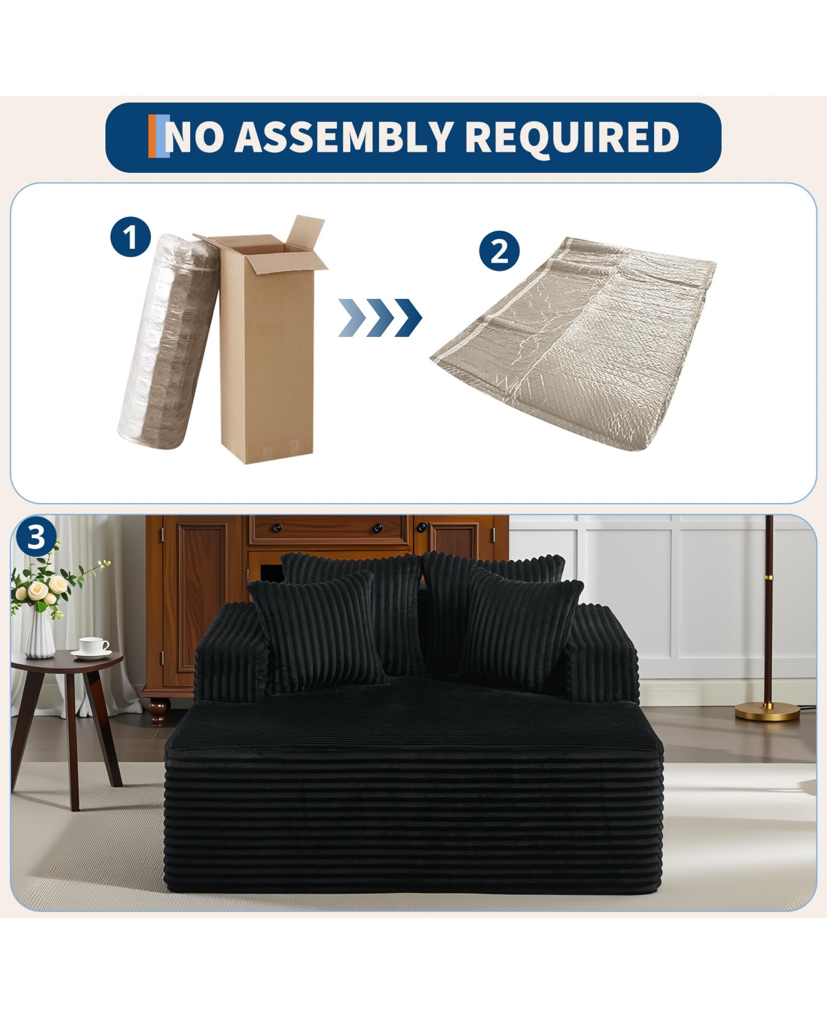 gaomon Extra-Large Corduroy Frameless Sofa Bed with Armrests and 4 Plush Pillows-Perfect for Apartments, Living Rooms, Bedrooms